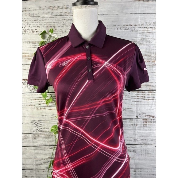 Puma Womens Golf Shirt Extra Small Burgundy Red Dry Cell Stretch Modest Athletic - Picture 2 of 9